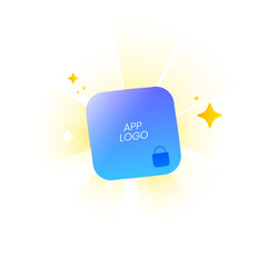 illustration of locked app logo frame. premium features, restricted access, paid content in mobile applications. subscription, upgrade, unlock full version, membership, monetization, in app purchase