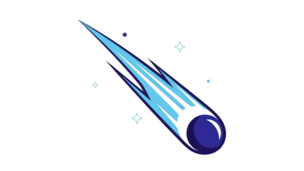 Blue comet with glowing tail and stars on black background meteor space