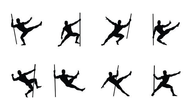 Pole dancing silhouette illustrations of various poses and moves
