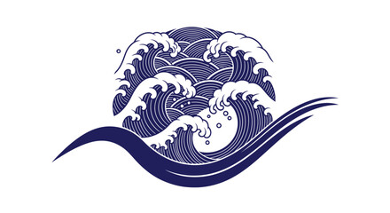 Fototapeta premium Stylized Blue Ocean Waves Graphic, Japanese Style