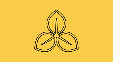 Simple outline of a three-petal flower on a bright yellow background.