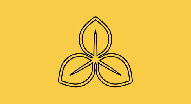 Simple outline of a three-petal flower on a bright yellow background.