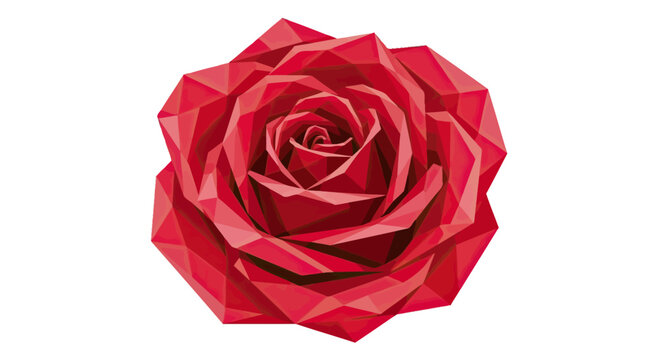 Geometric Red Rose Flower Petals Abstract Design, Low Poly Art Style