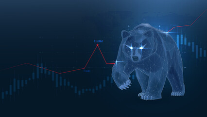 A stylized bear figure overlaying financial graphs, symbolizing market trends and bear markets in the finance industry.