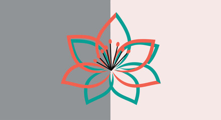 Abstract Flower Design - Coral Teal and Grey Contrast