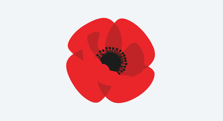 Red Poppy Flower Icon, Symbol of Remembrance, Simple Vector Illustration