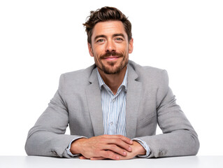 Confident Professional: A distinguished individual, exuding an air of expertise and confidence, sits poised at a desk, radiating professionalism and approachability. 