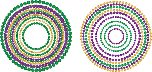Circular Mardi Gras Beads Vector Frame in Holiday Colors
