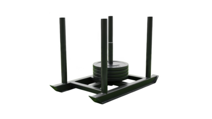 Dark Green Weight Training Sled with Stacked Plates weight sled fitness equipment