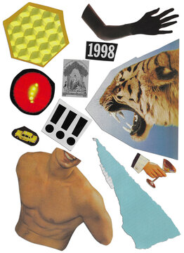 Various Magazine Cut Out Collage Graphic Pieces From Vintage Magazines 90s 2000s