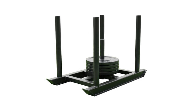 Dark Green Weight Training Sled with Stacked Plates weight sled fitness equipment
