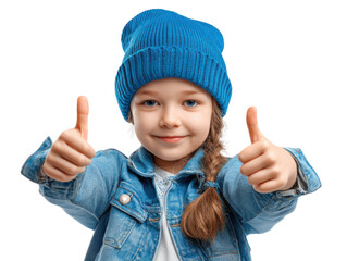 Thumbs Up: A portrait of a cute child with a bright smile, giving a double thumbs up in a gesture of approval and positivity.