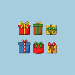 Christmas gift box collection icon flat vector design.