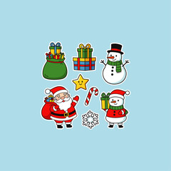 Christmas sticker pack icon flat vector design.