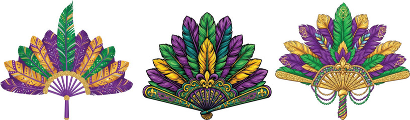 Elegant Mardi Gras Masquerade Fans with Fleur De Lis Icons