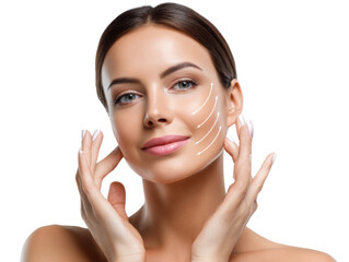 Beauty of Skin Rejuvenation: A portrait of serene beauty, her radiant face is the canvas for delicate artistry and subtle enhancements, as her hands tenderly frame her face and skin.