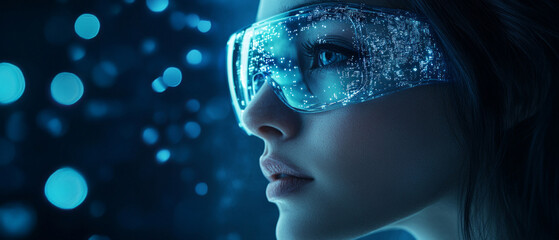 Augmented reality glasses project streams of information, revealing the future of digital interfaces — an effective atmospheric backdrop for discussing high technology.