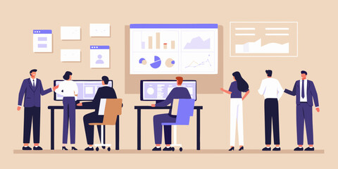 Obraz premium Team collaboration and data analysis in a modern office environment