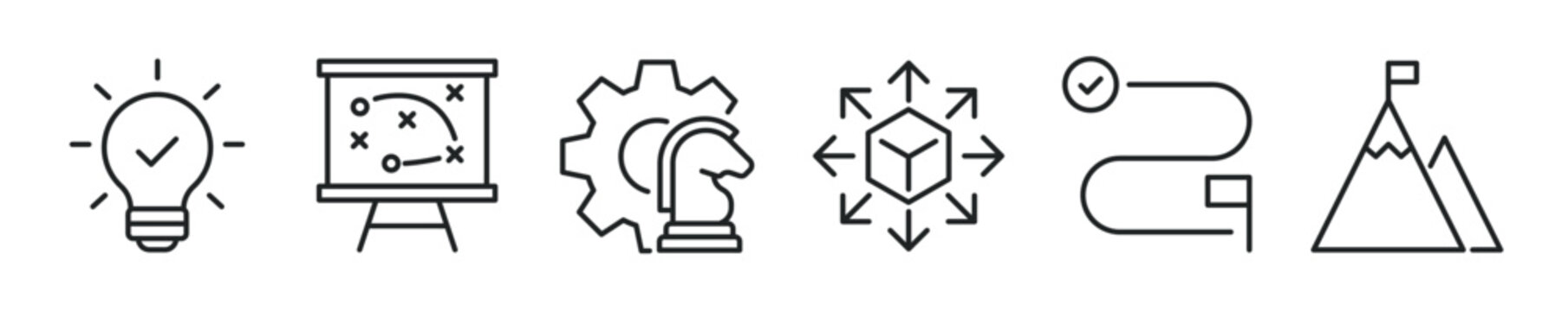 Action Plan thin line icon set. Web minimal editable stroke icons