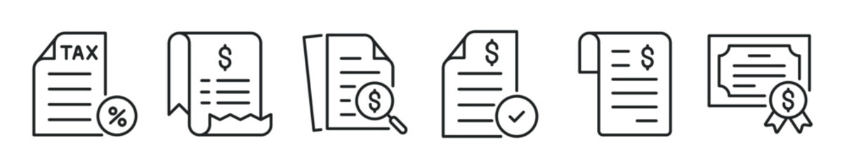 Financial document thin line icon set. Web minimal editable stroke icons