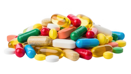 Pile of assorted colorful pills and capsules on black background medicine health