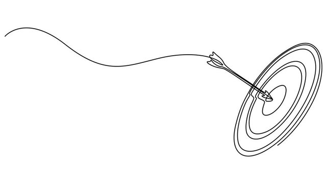Animated self drawing of Continuous one line drawing of arrow in center of target. Strategic marketing or business concept, Animation video Continuous one line drawing of arrow in center of target. 
