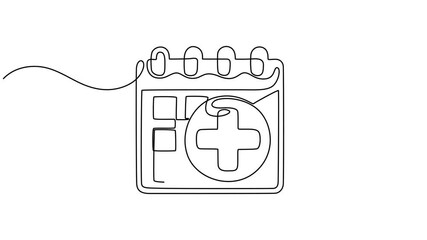 Tear off sheet calendar animation continuous one line drawing, Animation of one line drawing of calendar, memorable date, holiday, day of the week and weekend. Continuous line self drawing. Animated.