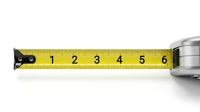 Measuring tape extended to six inches on white background