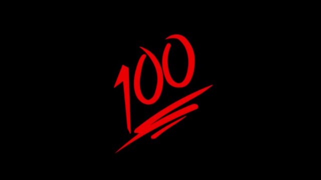 Animated 100 emojis, symbolizing perfection, achievement, and celebrating success. Ideal for educational content and motivational messages. 4K video black screen