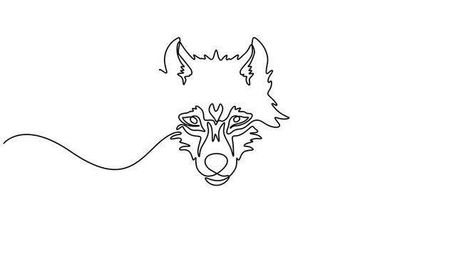 Minimalist Line Art Majestic Howling Wolf Design for Nature and Wildlife Enthusiasts, Animated self drawing of   One line drawing of wolf head in profile. Wolves mascot concept. Trendy continuous line