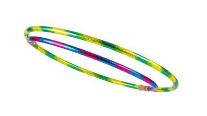 Two colorful hula hoops with glitter on black background play exercise