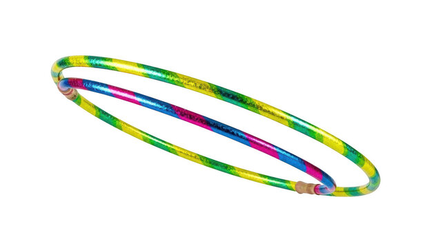 Two colorful hula hoops with glitter on black background play exercise