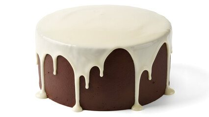 Delicious chocolate cake with white icing dripping down