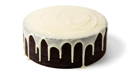 Delicious chocolate cake with white frosting and dripping icing