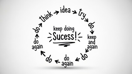 A motivational poster with a circular pattern of arrows and the word success