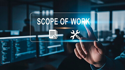 The concept of the scope of work interface on screen for industry of business.