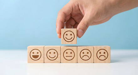 customer service rating concept with wooden blocks