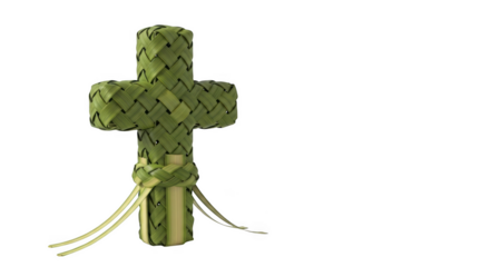 Woven Green Palm Leaf Cross with Hanging Strands natural