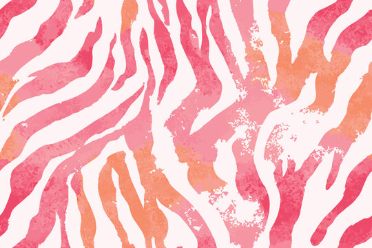 zebra seamless pattern. pink and orange stripped on a pink background. digital art in the style of a watercolor painting. vector background for fabric design, wrapping paper, textile, wallpaper, 