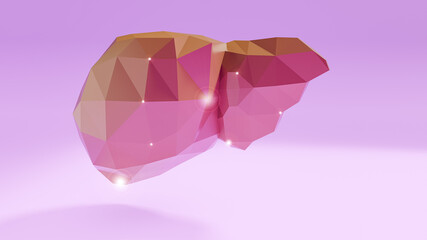 Low-Poly Liver Anatomy in Soft Pink and Gold: A Modern, Geometric Representation of Human Organs with Subtle Lighting Effects.