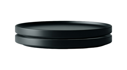 Modern black ceramic trays stacked isolated on transparent background
