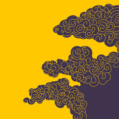 Abstract Asian Ornamental Cloud Pattern on Yellow Background