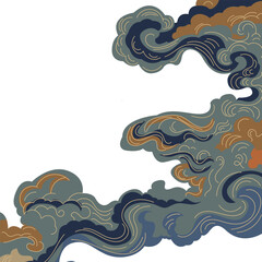 Abstract Japanese Cloud Wave Pattern with Traditional Line Art Style