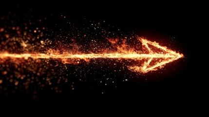 An illustration depicting a fiery arrow streaking across a black backdrop, trailing sparkling particles. The arrow is rendered in flames