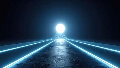 Illuminating light shining down the futuristic pathway