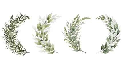 Fototapeta premium Set of beautiful watercolor green foliage wreaths and borders for elegant design elements