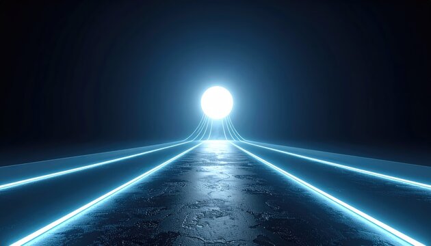 Illuminating light shining down the futuristic pathway - Powered by Adobe