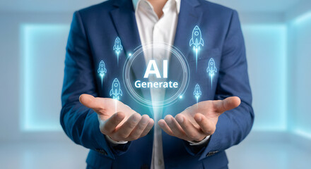 Businessman presenting AI generate concept