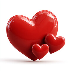 A collection of glossy red hearts arranged in a visually appealing composition