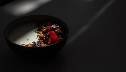 フルーツたっぷりのアサイーボウル — ミニマルで高解像度のコピースペース  
Fruit-Rich Açaí Bowl & Granola — Minimalist High-Resolution Copy Space
